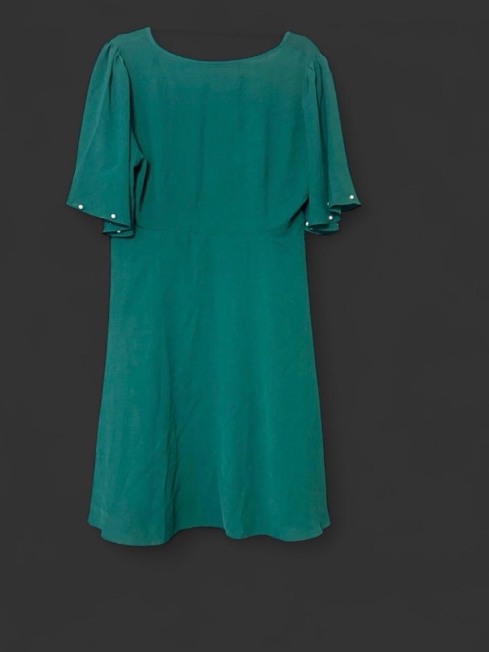 Dress V-Neck Midi Dress Pearls emerald green XL womans T length holiday flowy - Picture 4 of 7